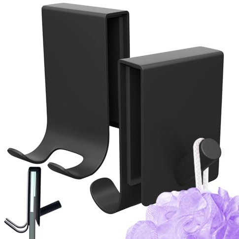 Crochet de Douche Pour Serviette,Lot de 2 Crochets Combinés Pour Serviettes,Crochets de Suspension Pour Serviettes Sans Perçag,Support de Rasoir (Noir,Avec Mousse Antidérapante)