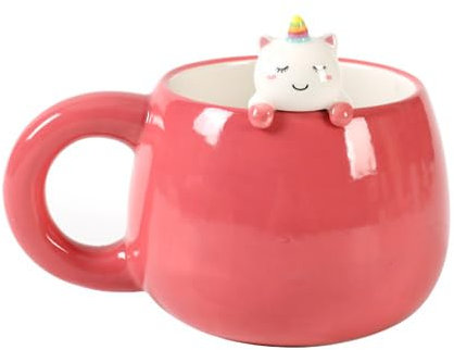 I-TOTAL® - Tasse en céramique avec animal en céramique sur le bord, tasse à thé ou café (UNICORN) 450 ml
