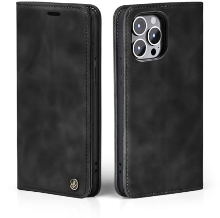 LBH Handyhülle für Apple iPhone 15 Pro in Schwarz mit Karten- und Geldfach Smartphone Hülle mit Standfunktion Flip Case Schutzhülle Magnetverschluss Vintage