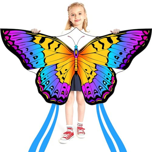 HONBO Schmetterling Drachen Butterfly Kites, flugdrachen für Kinder und Erwachsene,Einfach zu fliegen Riesige Drachen für Kinder (Rainbow)