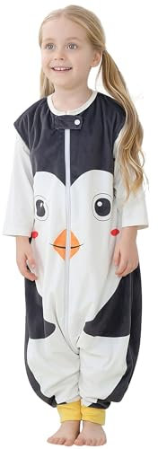 COOKY.D Sacco Nanna Unisex con Piedi Coperta Traspirante Indossabile per Bambini Senza Maniche,3-5 Anni Oiseau Noir