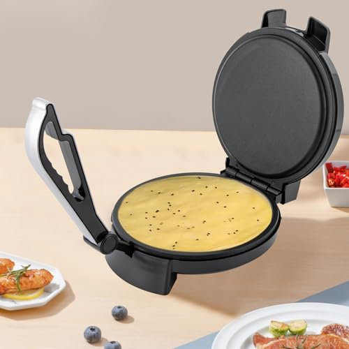 Frittelle elettriche, rotonde, crepe maker con rivestimento antiaderente, 26 x 26 x 34 cm, piastra per griglia, 1200 W, per pancake, omelette, empanada, pane pita