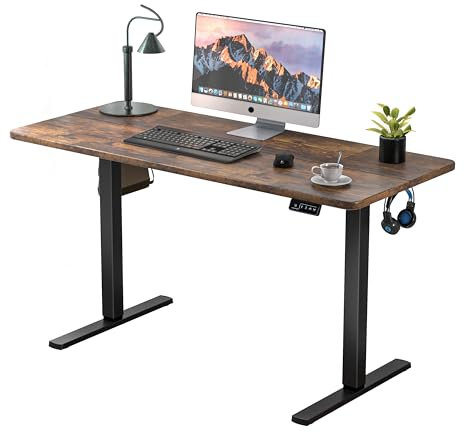 ERGOMAKER Electric Standing Desk 110x60cm, Height Adjustable Desk with Memory Handset, Stand Up Desk with Hooks for Home Office, Rustic Brown