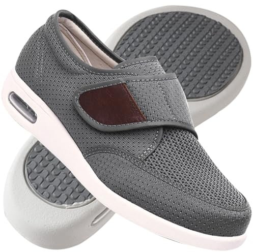 Zapatillas pie Diabetico Hombre Verano Zapatillas ortopédicas para Hombre Mocasines sin Cordones para Hombre Deporte para Senderismo al Aire Libre para Hombre (Color : Gray, Size : 43 EU)