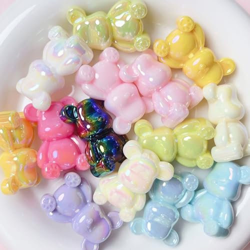 20 Stück Bärenperlen zum Basteln, 23 x 22 mm, UV-beschichtete Farb-Nachtleucht-Fokal-Perlen für Stifte, große lose Acryl-Anhänger für Schlüsselanhänger, bunte Perlen für Schmuckherstellung, Armbänder