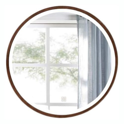 Runder Badezimmerspiegelschrank Aus Holz Mit 50/60/70 cm Beleuchtung Wandmontierter Badezimmer-Medizinschrank Aus Holz Für Badezimmer-Duschraum (Color : Brown, S : 60cm/23.6in)