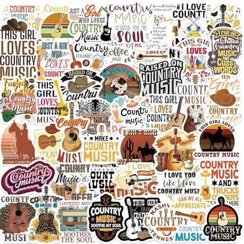 Country Music Stickers 50 Pcs Waterproof Funny Western Cowboy Sticker for Water Bottle Laptop Skateboard Luggage Helmet Scrapbook Computer Bike Car,Vinyl Aesthetic Cute Music Sticker for Teens Adults