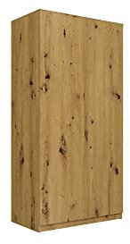 Oggi Portland Möbel Sevilla Eiche Artisan Zweitüriger Schrank 90 cm mit Tip-ON Öffnung Sincere Hängestange & 7 Regalböden
