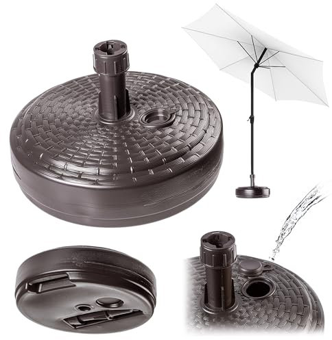 KADAX Pied de parasol rond à remplir avec du sable, de l'eau ou du gravier, support en plastique pour jardin, terrasse, plage (version 2 ronde, marron)