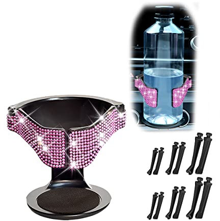 Adunsiaoto Auto Getränkehalter, Getränkehalter Diamanten Auto Lüftung, Verstellbare Auto Lüftungshalterung Kaffeebecher Getränkedose, Für Meisten Fahrzeugen(Rosa)