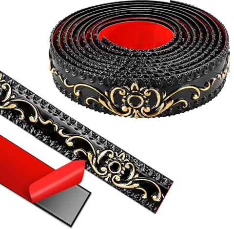 ZTVOWTO Wandleisten Selbstklebend, Deckenleisten Selbstklebend, 3D Deckenleisten Styropor füR Spiegelkanten, MöBel, TüRrahmen, Decken, Wohndekoration (Schwarzer mit Gold, 300cm*3.6cm)