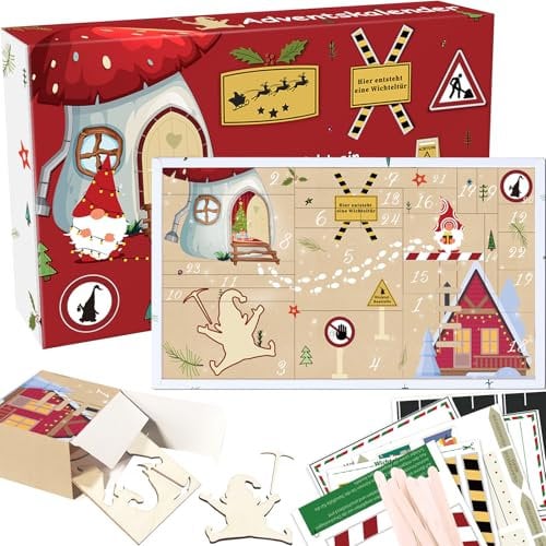 Wichtel Adventskalender 2024, 24 Tage Countdown Kalender Wichteltür Set, Wichteltür Komplettset inkl. Backset, Baustelle, Miniatur Wichtel Zubehör, Weihnachtswichtel Set für Kinder Wichtelhaus