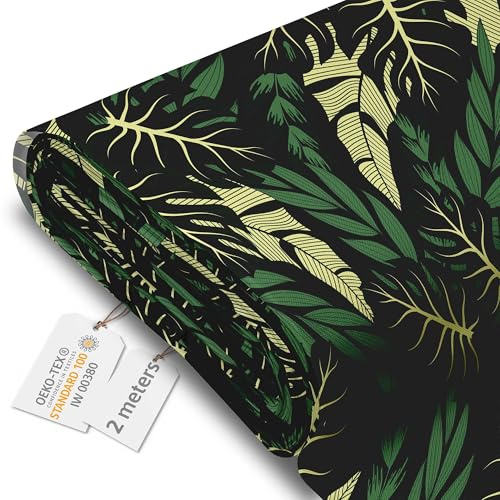 DreamRoots Markisenstoff Meterware, Tropical Dark Green Leaves, 2 m | Oxford Segeltuch, wasserdicht, Polsterstoff, 220 g/m² 600D, 160 cm breit, wasserabweisend, für außen & Deko
