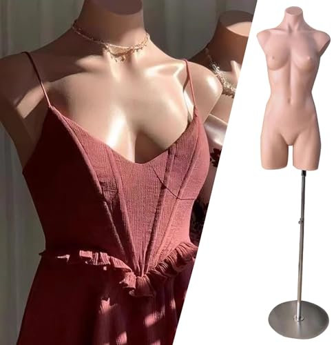 Schaufensterpuppe, Torso-Schaufensterpuppe in Hautfarbe mit Sockel, Schaufensterpuppenbüste mit Perfekter Körperlinie für Hemden/Brautkleider, Schneiderpuppe mit Verstellbarer Höhe