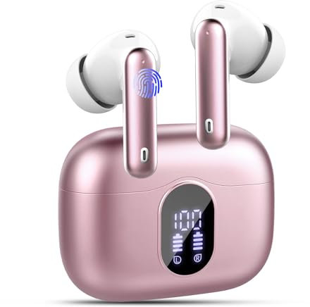 Wireless Earbuds,Bluetooth 5.3 Headphones In Ear with 4 ENC Noise Cancelling Mic,LED Display 2024 Bluetooth Earbuds Mini Deep Bass Stereo Sound,36H Playtime,Wireless Earphones IP7 Waterproof, Pink