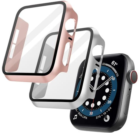 OFFCUP Transparente Fundas Apple Watch Series 6/SE/Series 5/Series 4 40mm, 2pcs Apple Watch Protector de Pantalla, HD Protección Completa Carcasa para iWatch (Oro Rosa+Plata)