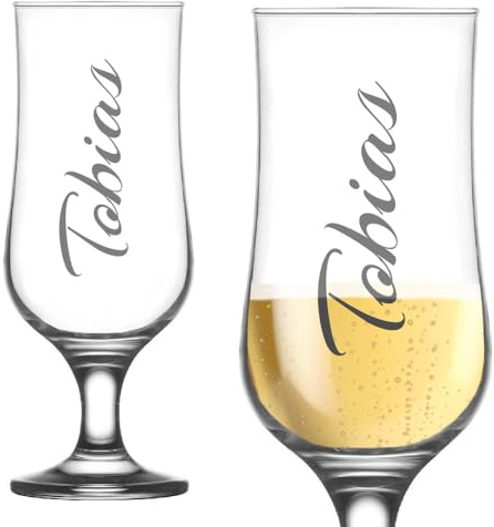 Personalisiertes Bierglas mit Gravur, Name hochkant, 385ml Füllmenge, 19cm Größe – Perfektes Pils-Glas mit individueller Gravur für Geburtstagsfeiern und Geschenke
