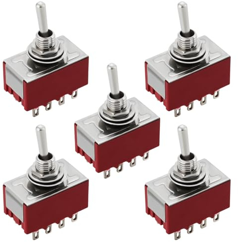 ECSiNG Mini-Miniatur-Kippschalter, 12-polig, Kippschalter, 2-Positionen, MTS-402 für Auto, Armaturenbrett, 2 A, 250 VAC, Rot, 5 Stück