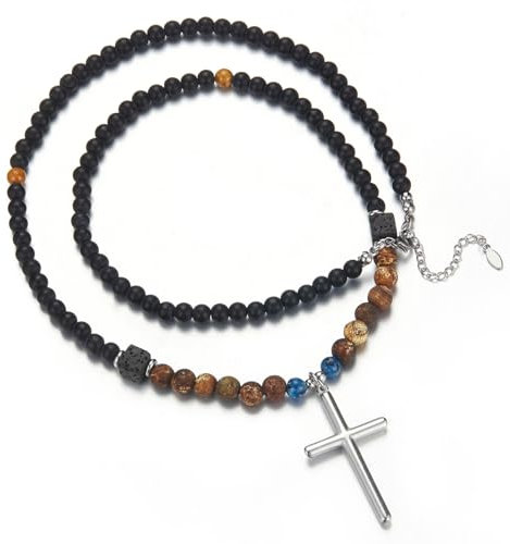 Dazylleco Lange Perlenkette Herren Halskette Perlen Schwarz Braun Lang Modeschmuck Kette Lang Geburtstagsgeschenk für Ihn(24023)