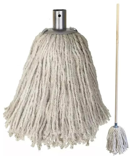 Cotton Mop Head With Handle Durable with Steel Clip Socket Super Absorbent Twist and Lock With 120cm Long Woden Handle for Cleaning Floors Industrial & Commercial Use (Pack Of 1, Mop with Handle)
