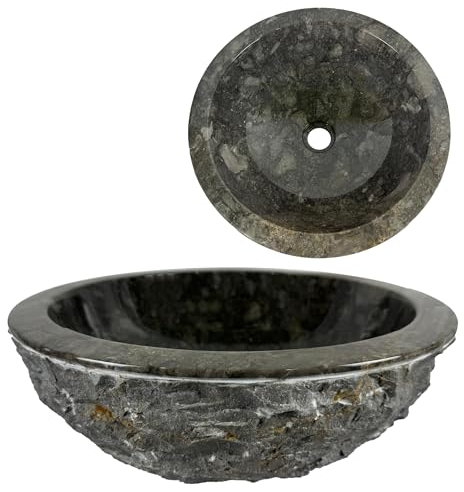 Lendo Online Lavabo Redondo 40x40x15 cm - Cuenca de Mármol - Piedra Natural - Fregadero para baño - Pulido y sólido (Gris)