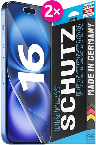2x se® 3D SCHUTZFOLIE Transparent für Apple iPhone 16,Selbstheilend, 100% Fingerabdruck & FaceID kompatibel, einfache blasenfreie Installation, Ultra-Klar, Stoß-Kratzfest, aus Deutschland