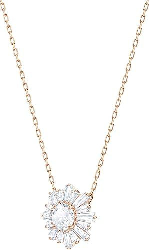 DHAutoLife Sunshine Collier Pendentif Tournesol Cristal Transparent Cristal Rose Ton Or Rose Cadeau de Vacances Femme, Length: 14 7/8 inch; Pendant: 5/8 x 5/8 inches, Plaqué or rose, Pas de gemme