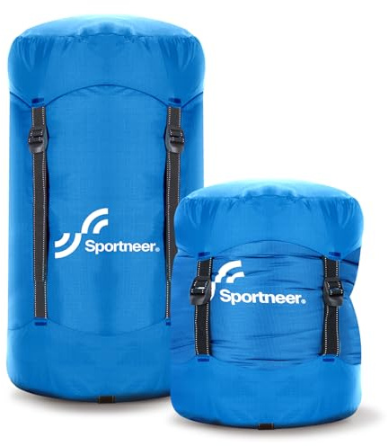 Kompressionssack 13L/20L/40L/50L, Sportneer Wasserfester & Ultraleichter Kompressionssack für Schlafsack, Platzsparende Aufbewahrungstasche für Camping, Outdoor, Wandern, Reisen (Blau, L)