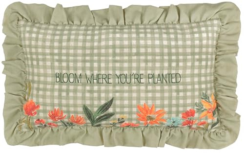 furn. Meadow Haze Feather Filled Cushion – Floral Cottagecore Embroidered Ruffle Trim Decorative Pillow (Green – 30x50cm)