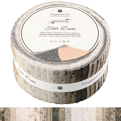 Tinyspool & Co. Jelly Roll Stoffstreifen zum Quilten, Basteln und Nähen, 40 Streifen, sortiert, weiche Baumwolle für Decke, Teppich, Polster, Heimdekoration und Geldbörsenherstellung, Sterndüne