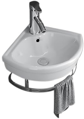 Modernes Aufsatzwaschbecken fürs Badezimmer, Eckmontage, kleines Waschbecken fürs Badezimmer, Wandmontage, Eckwaschbecken mit Wasserhahn, Abfluss, Handtuchhalter, perfekte Größe für Küche, B