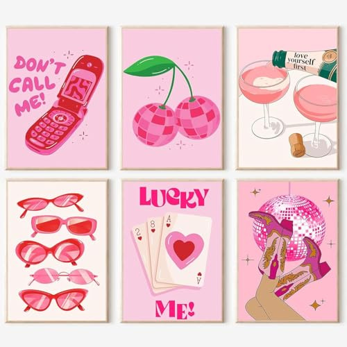 JATOK 6 Pack Paint by Numbers for Adults, Pink Y2K Girly, 20 x 30 cm | Multipack rolled coloured canvas kits, six individually packed, acrylic painting kit, beginner DIY craft