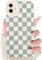 NITITOP Compatible with iPhone 12 Mini Case Cute White&Green Checkerboard Checkered Aesthetic Pattern for Women Girl Lattice Plaid Soft TPU Shockproof Full Camera Protection Cover - White&Green