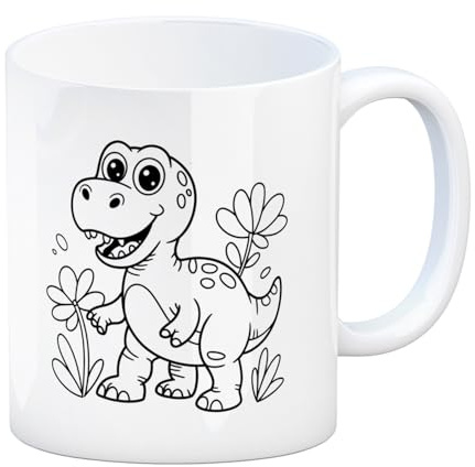 speecheese Kaffeebecher Dinosaurier Blumen zum Ausmalen lustiger Malspaß | für Kinder und Erwachsene