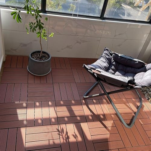 ELzEy Carreaux de Pont carrés à emboîtement, 1 pièce, Motif à Rayures, revêtement de Sol extérieur for Patio, Bord de Piscine, arrière-Cour, Garage, Sol décoratif(Mahogany)