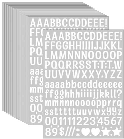 FSSTUD Aufkleber für kleine Buchstaben, Zahlen, Symbol, wasserdicht, Vinyl, zum Aufkleben auf Fenstern, Buchstaben, selbstklebend, Adressnummern, Kunst, Buchstaben, Aufkleber für Tür, Weiß, 2340 Stück
