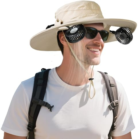 AMACOOL Bucket Hat Fan Pro, 2-in-1 Sun Hat with Detachable Neck Fan, UPF 50+ Wide Brim, Gifts for Father Dad Husband, Fishing Essentials 2026 for Men Women, Camping Hiking Beach Gardening Outdoor