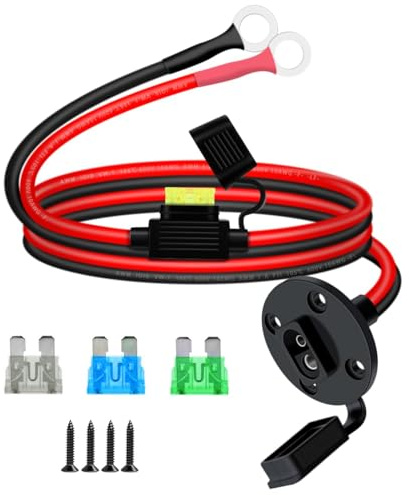 YINGAYOU SAE Steckdose für Seitenwandanschluss 10 AWG 30A SAE Anschlusskabel mit Inline Sicherung O Ring 8 mm Solarstromsteckdose für Seitenwand zum Laden von Motorrädern (10AWG, 1 m)