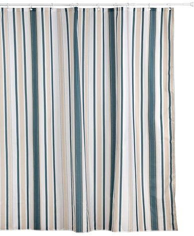 TATAY Tenda Doccia Tessuto 220x200 cm | Con 16 Anelli | Tenda Doccia Lavabile Design Moderno | Tessuto Poliestere Resistente | Modello Timeless – Bianco, Beige e Verde