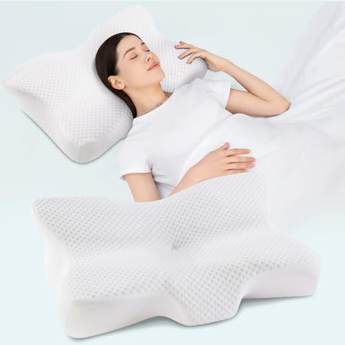 Silkena Cuscino Cervicale per Dormire,Cuscino Memory Foam,Cuscino Traspirante,Adatto a Chi Dorme sul Fianco,Sulla Schiena o Sullo Stomaco,Federa Rimovibile (Bianco, 64 x 41 x 11cm)