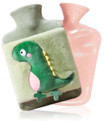 Dinosaur Plush Hot Water Bottle with Cover, 2000ML Cartoon Dinosaur Fluffy Hot Water Bottle,Neck Back Shoulder Warmer Hot & Cold Massaging Cute Animal Cosy Gifts for Adults and Kids
