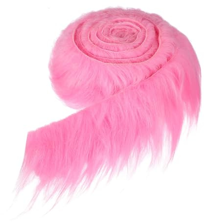 QUARKZMAN Kunstfell Stoff 60 x 2 Zoll Plüsch-Faux-Fur Rosa | Flauschiger Florstoff, Vorgeschnittene Streifen, Für Handwerk Bart Haar Kostüm Puppen Cosplay Wohnaccessoires