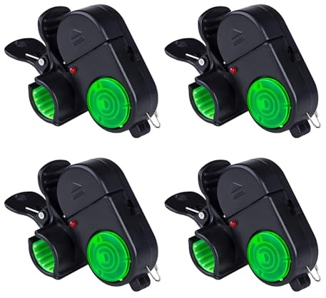 yeeplant 4 Stück LED-Angel-Bissanzeiger, 80 dB Clip-On-Soundsignal mit drehbarem Kopf, Anti-Rutsch-Pad für Rute, ideal zum Meeresangeln