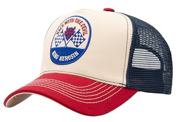 King Kerosin Herren Trucker Cap · Kappe · Racing · Motorsport · Cap · Racing Cap · Blockfarben · Mesh · Snapback · Vintage · Retro · Devil · Race · Flagg · Stickerei · Race with The Devil