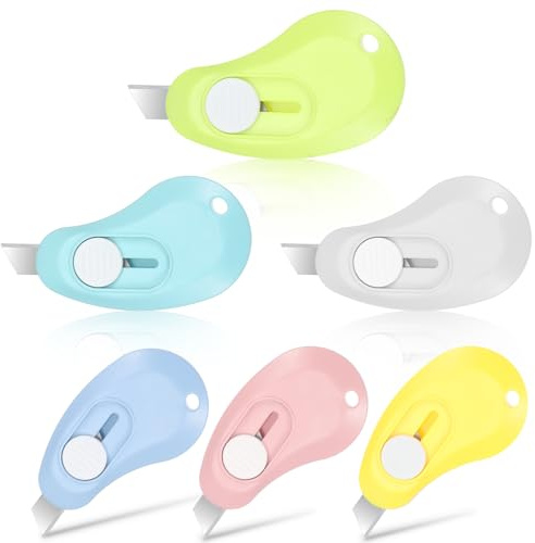 Mabor - Mini tagliacarte, 6 pezzi, mini tagliacarte per lettere, piccolo apriscatole retrattile, tagliacarte compatto, per uso domestico e ufficio