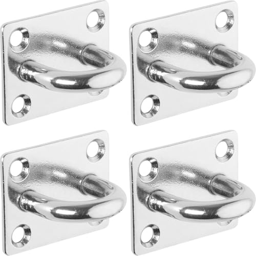 SOTECH Juego de 4 placas con anilla, 50 x 40 mm, placa de montaje de acero | inoxidable V4A AISI 316 resistente al agua salada; aptas para toldos, sacos de arena, poleas y mucho más