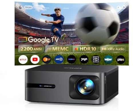 Projektorer 4K [2100 ANSI|Google TV|1000+ officiella appar] projektorer hemmabio 4K stöder autofokus bil trapetskorrigering 40 W smart dagsljusprojektor HDR10 röststyrning WiFi6 2-vägs Bluetooth 5.2