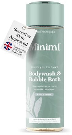 Miniml Natural Body Wash & Bubble Bath 400ml – Refreshing Tea Tree & Mint | 99.6% Natural – Vegan & Cruelty-Free Cleanser – For Fresh Balanced Skin