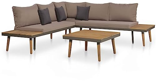 Owoxanthellate 4-TLG. Gartenlounge Braun 200x200 cm Akazienholz mit Wetterschutz Stahlrahmen Moderne Eckbank für Balkon Terrasse und kleine Gärten