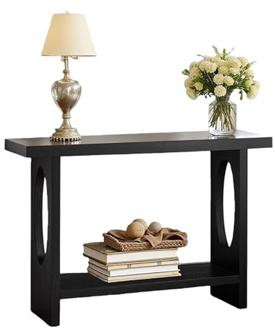WXZXWXZX Table Console Etroite Entree Table d'Appoint en Bois Massif pour Salon Couloir Bureau Arrière Canapé(Nero,120cm/47.2in)